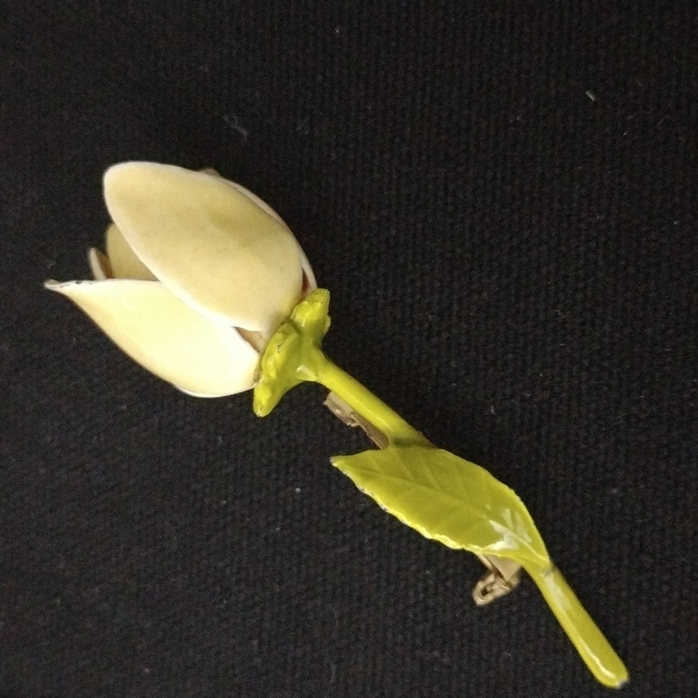 Vintage Enamel Yellow Rose Brooch